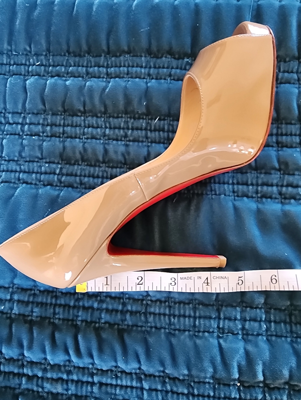Christian Louboutin Nude Patent Leather Peep-Toe Pumps with Red Soles - Picture 9 of 9